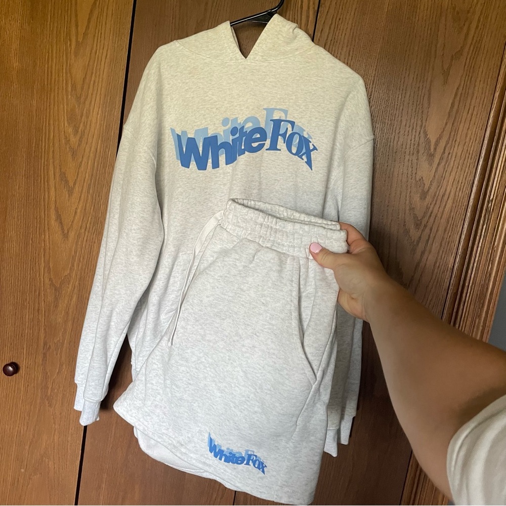 White Fox Boutique Gray Hoodie and Shorts Set